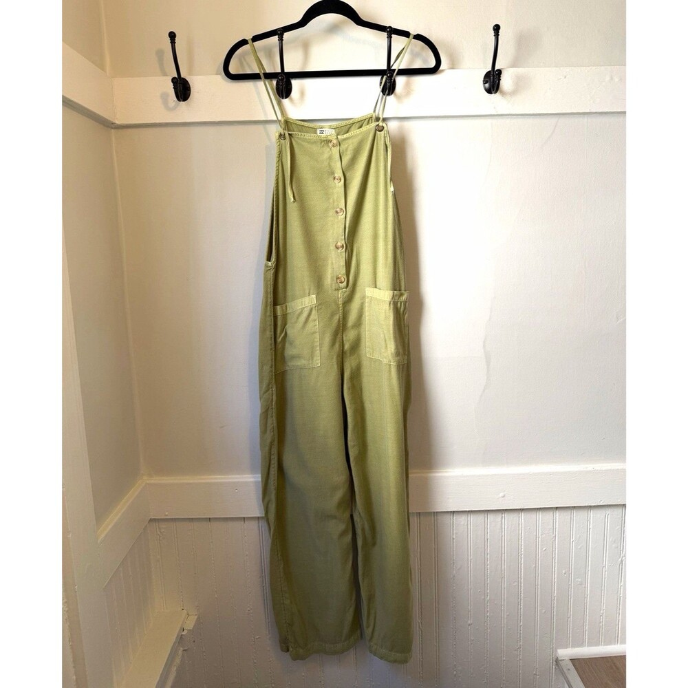 Billabong Women’s Sage Green Button Front Wide Leg Jumpsuit Overalls M